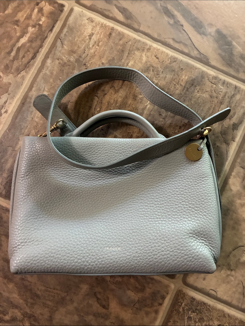 Skagen Pebbled Leather Satchel in Light Gray